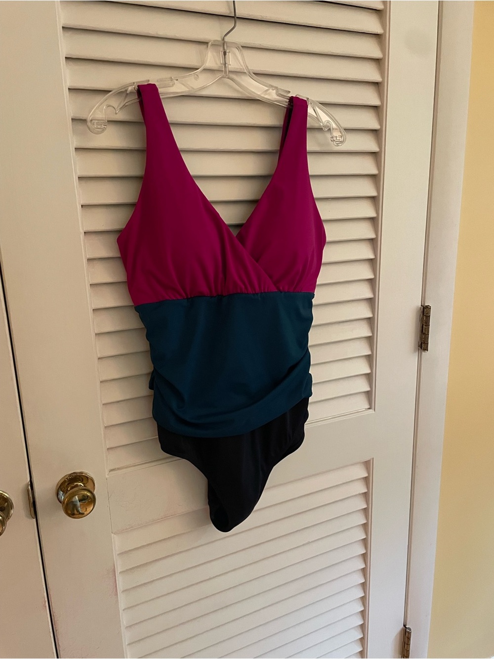 Boden Magenta, Teal & Black Colorblock One-Piece Swimsuit